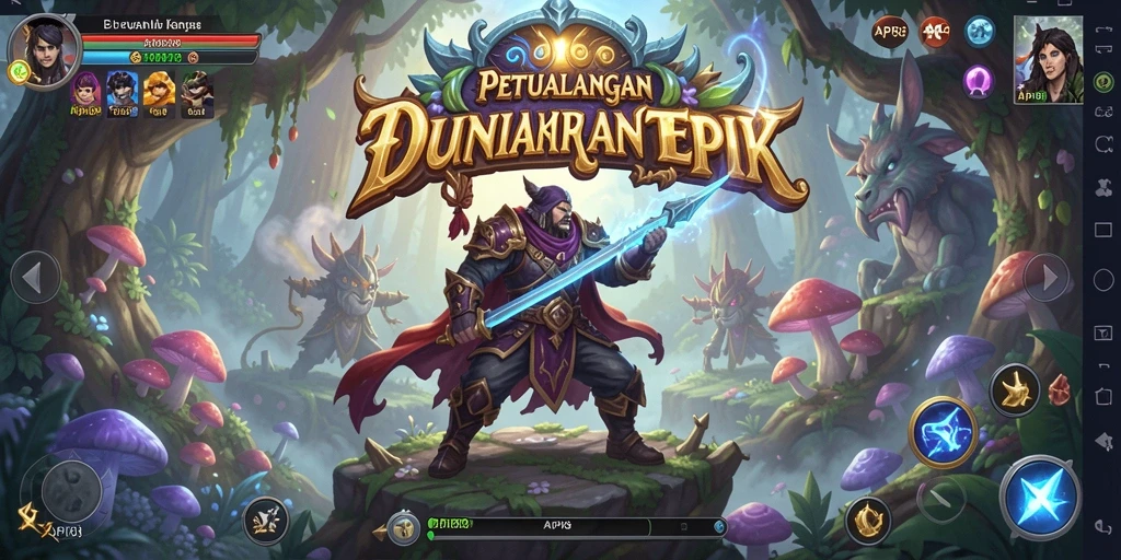 Screenshot menunjukkan karakter menjelajahi hutan rimbun dalam API88.