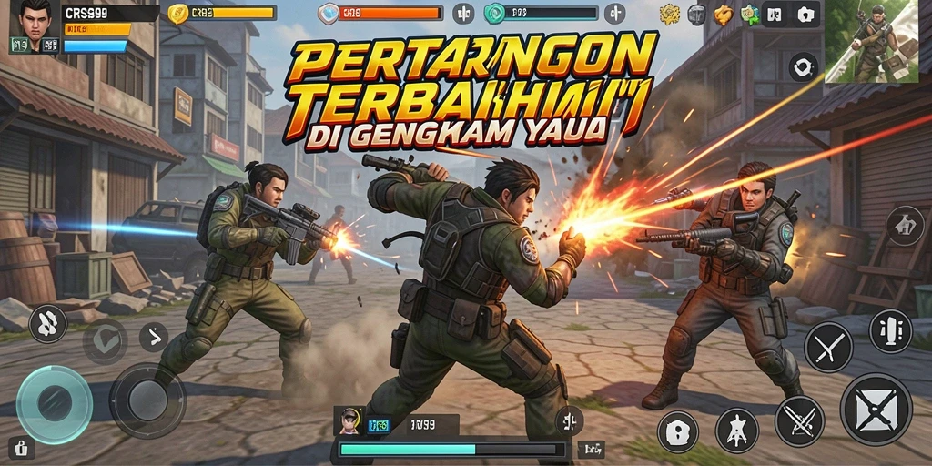 Gameplay menegangkan dengan berbagai karakter bertarung di arena.