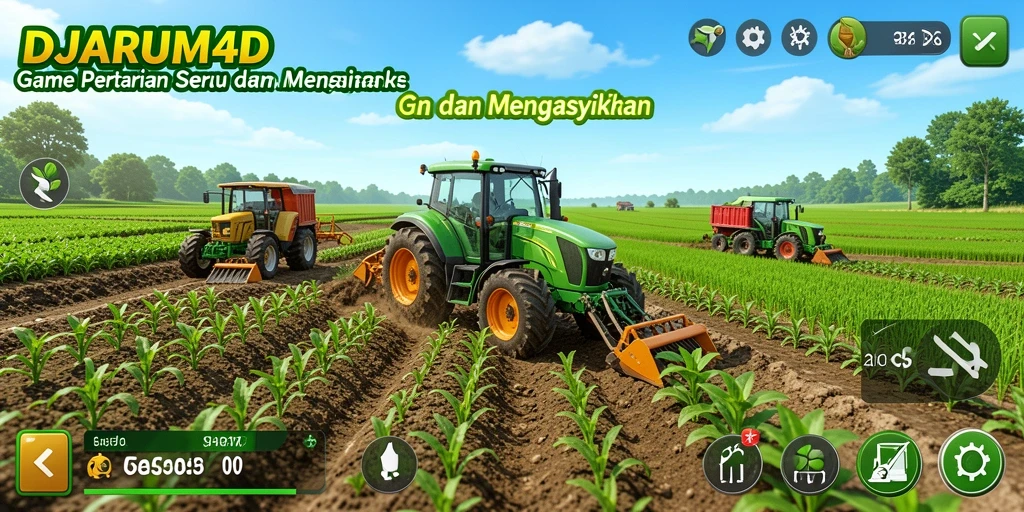 Tampilan gameplay DJARUM4D dengan lahan pertanian yang hijau dan aktivitas berkebun.