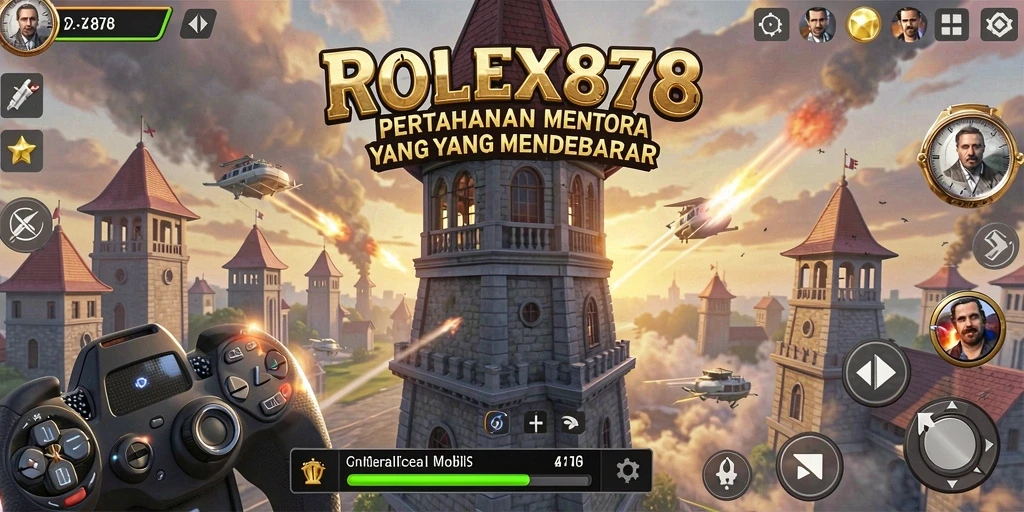 Tangkapan layar menunjukkan aksi seru pertahanan menara dalam ROLEX878.